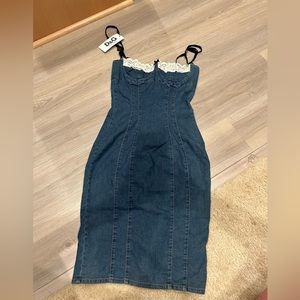 NWT Sexy Dolce & Gabbana Denim Bustier Dress With Lace